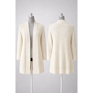 Talbots White Textured Knit Cardigan Sweater Open Front XS Coastal Grandma Luxe